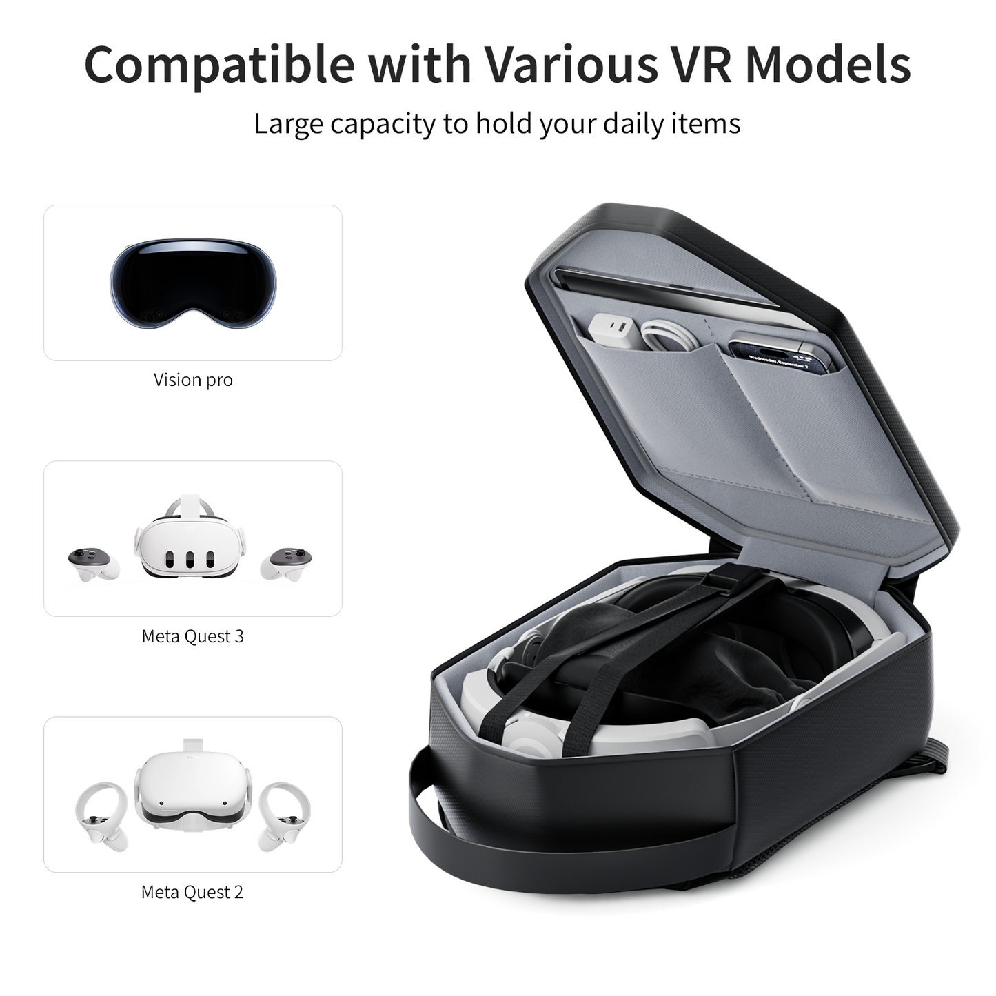 ANNAPRO VR Backpack: Fits Vision Pro, Meta Quest 3 & 2 with space for daily essentials.
