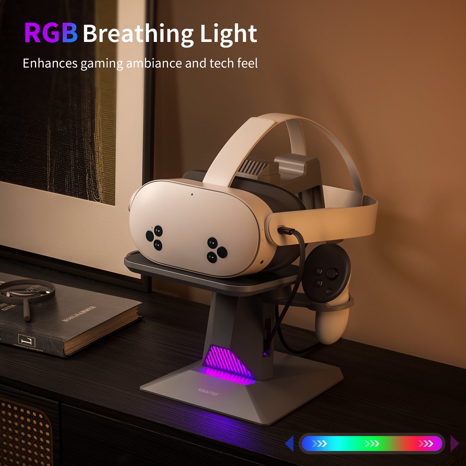 Meta Quest 3 charging dock RGB breathing light - ANNAPRO (gaming ambiance enhancement)
