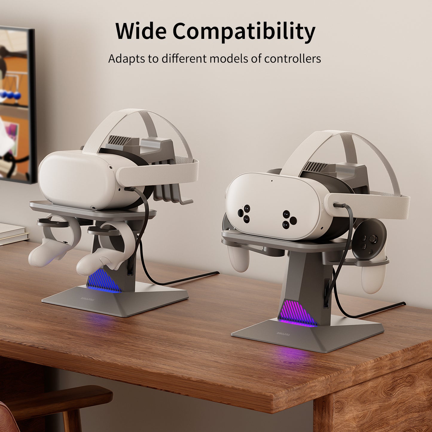 Meta Quest 3 charging dock wide compatibility - ANNAPRO (fits different VR controller models)